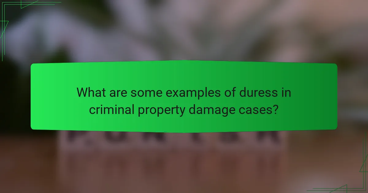 What are some examples of duress in criminal property damage cases?