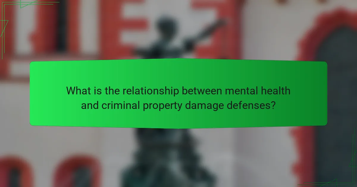 What is the relationship between mental health and criminal property damage defenses?